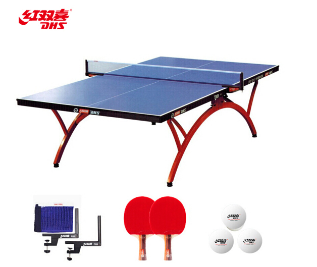 紅雙喜(DHS)專業(yè)乒乓球桌家用訓(xùn)練健身折疊式球臺(tái)T2828(附帶網(wǎng)架、乒拍、乒球)